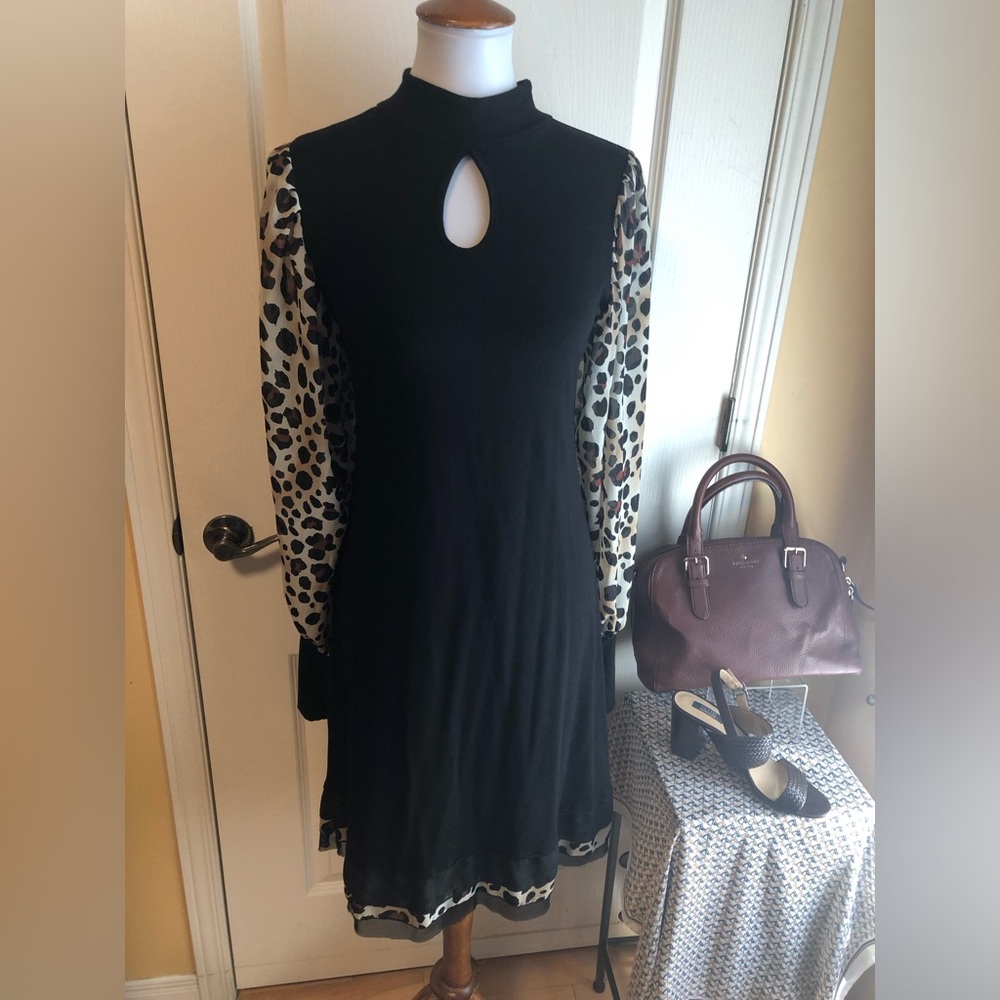 Rock ‘N Karma dress sheer leopard sleeves